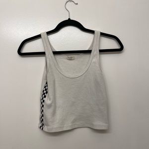 White tank top with checkered print on side brandy Melville